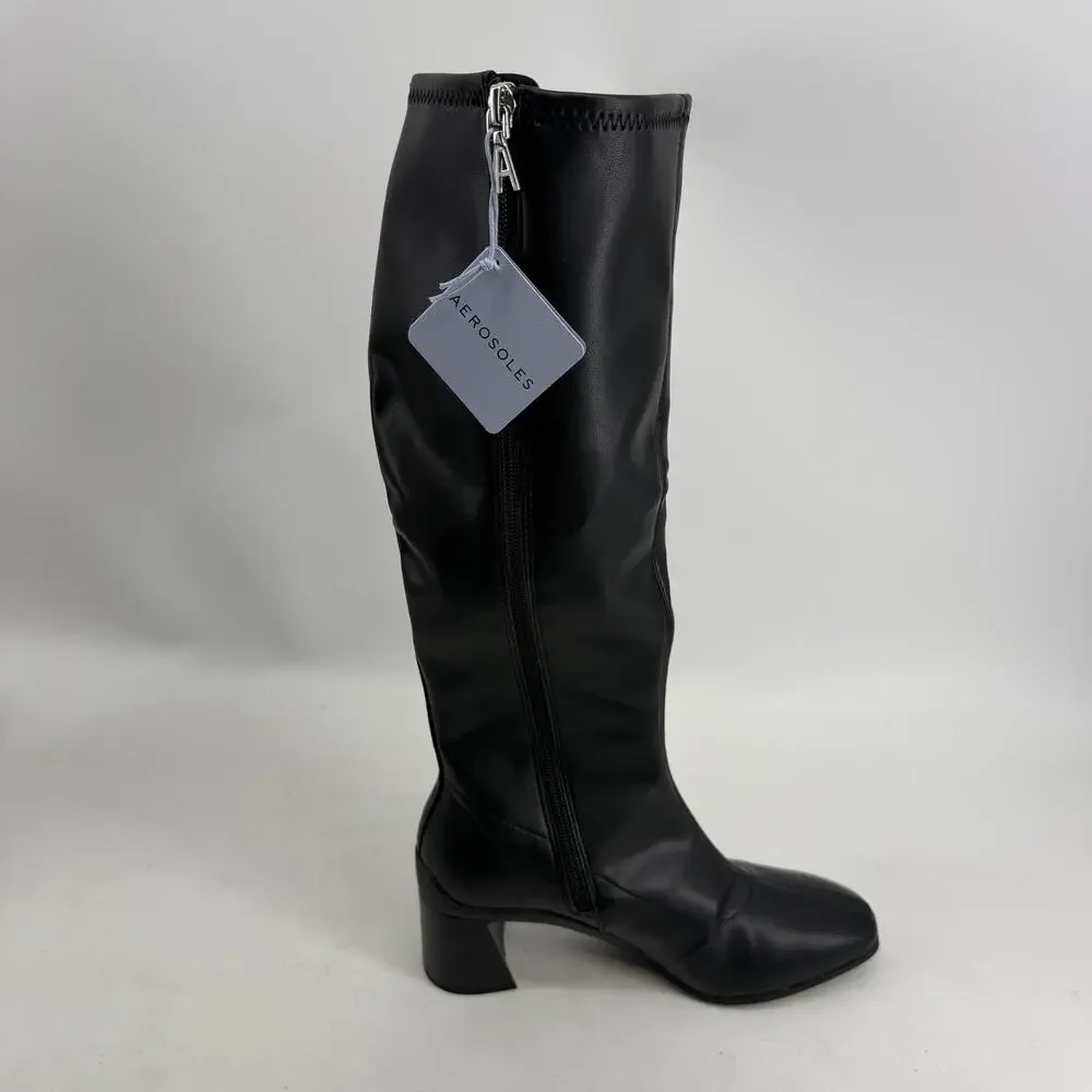Aerosoles Centola Boots Womens Size 6.5W Black Knee High Stretch Zip Riding